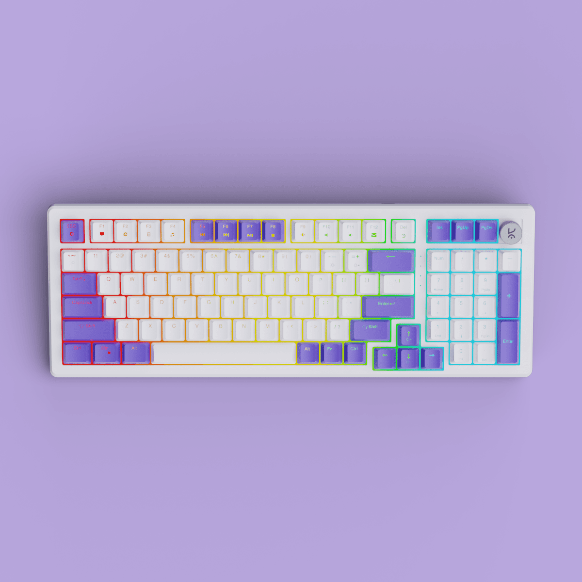 Hive98 Full-Size White - Purple Wired Gaming Keyboard Kreo