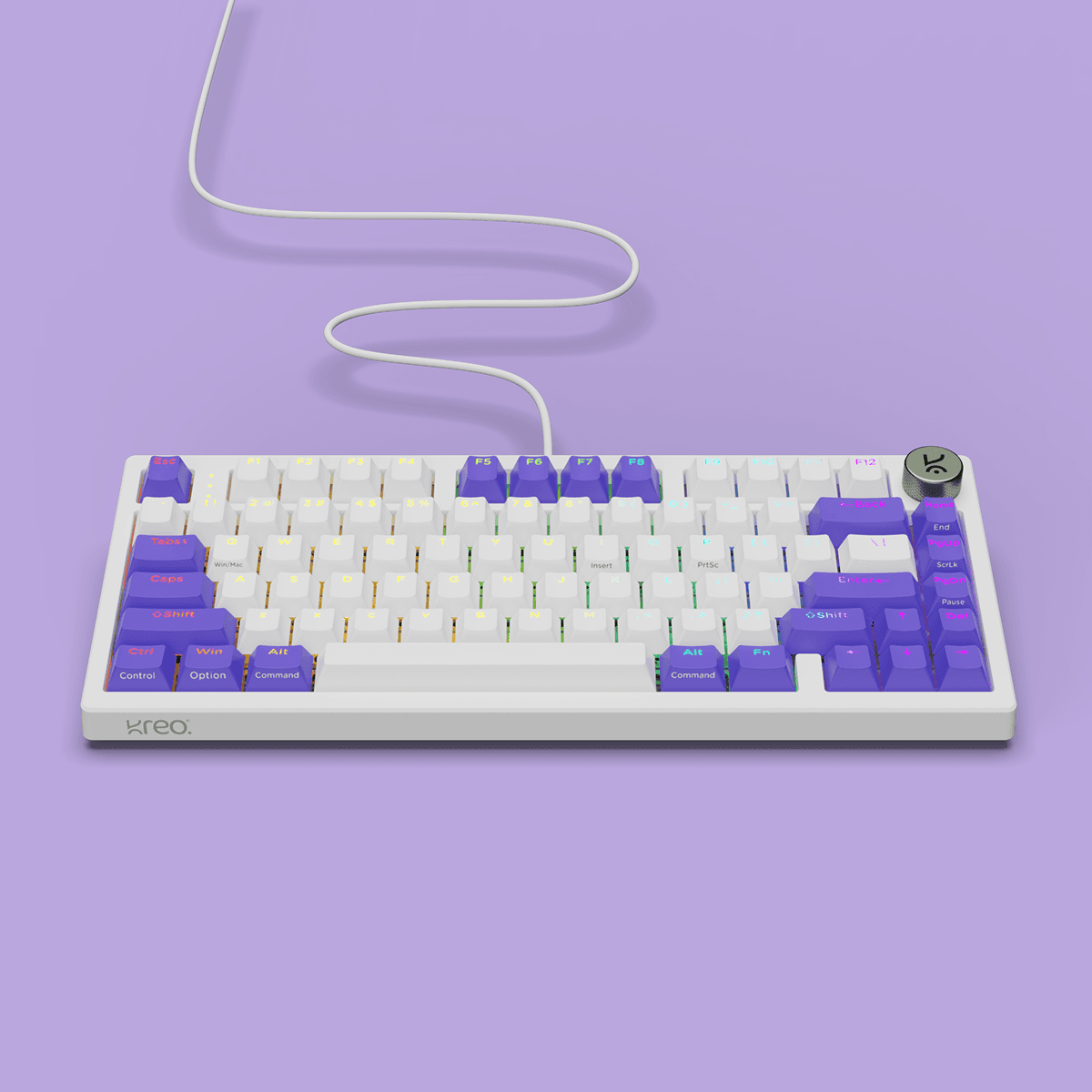 Hive75 V2 White Purple Wired Mechanical Gaming Keyboard